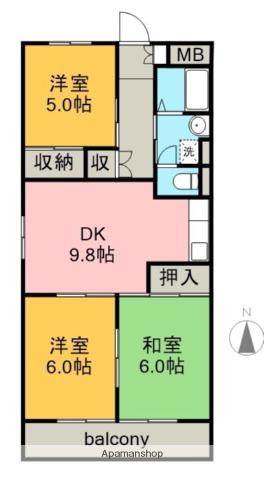メゾン二村Ⅲ(3LDK/2階)の間取り写真