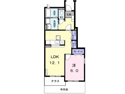 トロワ ブリランⅢ(1LDK/1階)の間取り写真