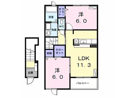 グレースヴィラⅠ(2LDK/2階)の間取り写真