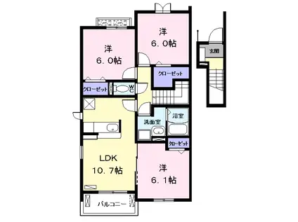 グランディール西囲 C(3LDK/2階)の間取り写真