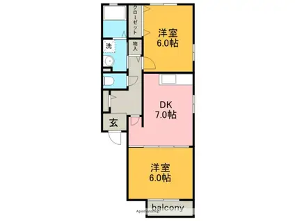 ルミエールメゾン(2DK/2階)の間取り写真