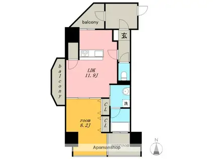 さくらHILLS ARAKO(1LDK/9階)の間取り写真