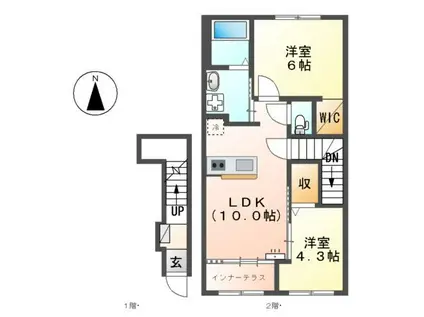 ルーエ大彦(2LDK/2階)の間取り写真