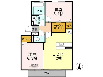 ハートフルタウンB(2LDK/2階)の間取り写真