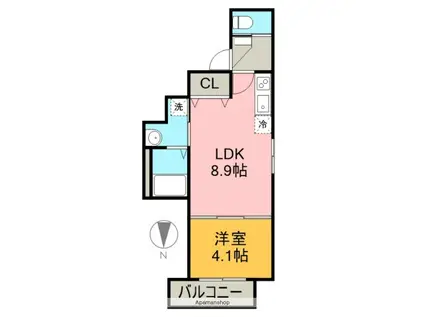 グランディール高畑(1LDK/2階)の間取り写真