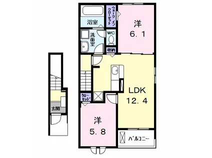 アルカンシェル NW(2LDK/2階)の間取り写真