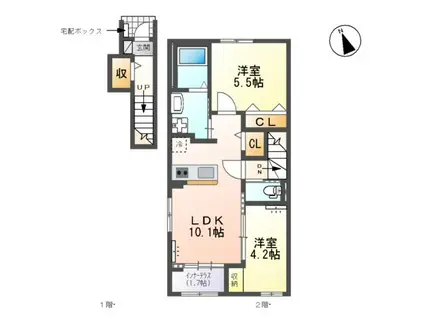 サンライズワン(2LDK/2階)の間取り写真