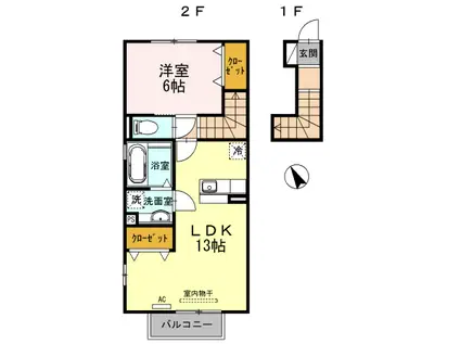 メゾン ヒマワリ(1LDK/2階)の間取り写真