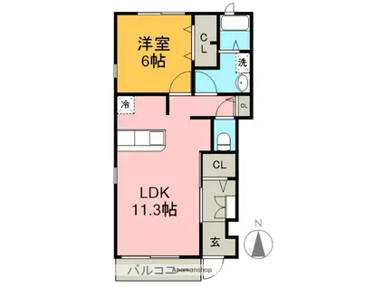 ヴィラ八百島Ⅱ(1LDK/1階)の間取り写真