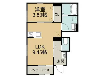 リーブルファイン江松(1LDK/1階)の間取り写真