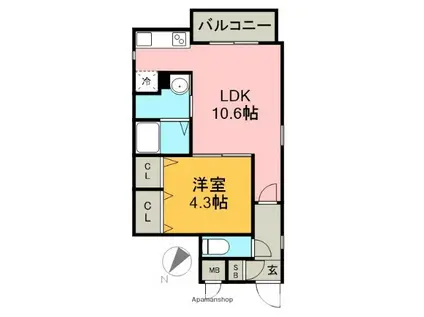 CHERIM烏森イースト(1LDK/2階)の間取り写真