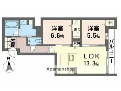 名古屋臨海高速鉄道 荒子駅 徒歩7分 3階建 新築(2LDK/2階)の間取り写真