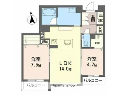 名古屋臨海高速鉄道 荒子駅 徒歩7分 3階建 新築(2LDK/2階)の間取り写真