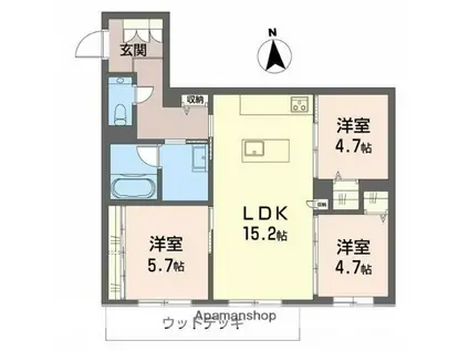 名古屋臨海高速鉄道 荒子駅 徒歩7分 3階建 新築(3LDK/1階)の間取り写真