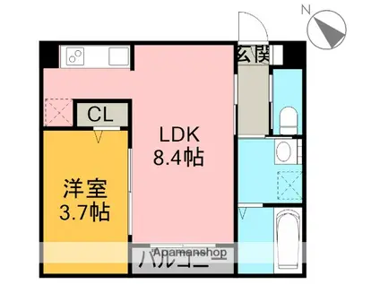 KERASIA(1LDK/1階)の間取り写真