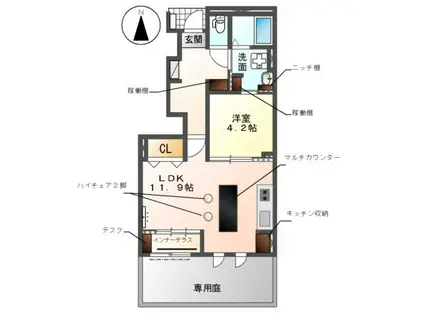 グランメゾン屋形(1LDK/1階)の間取り写真