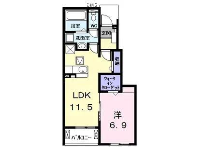 ヒカルサ名古屋港区大西Ⅱ(1LDK/1階)の間取り写真