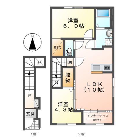 リヤンⅡ(2LDK/2階)の間取り写真