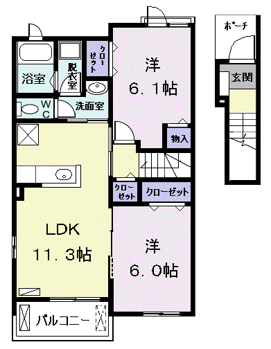 ノーブル港西Ⅱ(2LDK/2階)の間取り写真