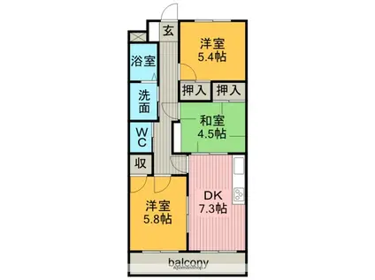 レイクハイツ当知(3DK/4階)の間取り写真