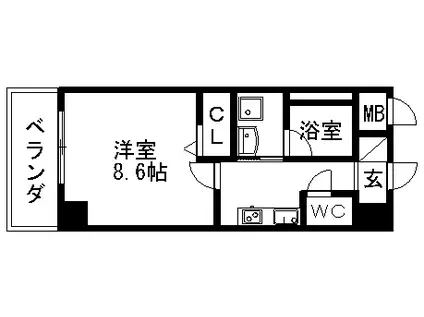 プリムヴェール(1K/4階)の間取り写真