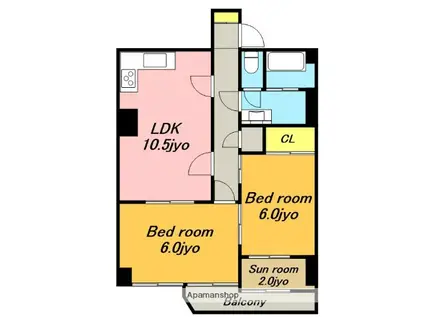 モアナヒルズ一社(2LDK/3階)の間取り写真