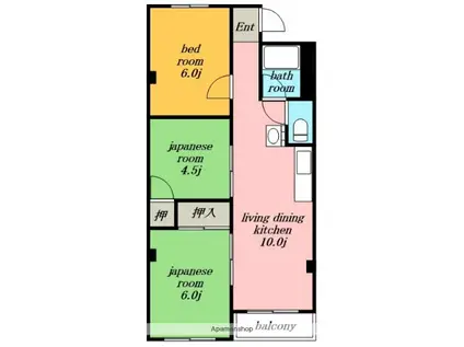 猪子石第3コーポラス(3LDK/5階)の間取り写真