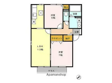 シャンクレールよもぎ台(2LDK/1階)の間取り写真