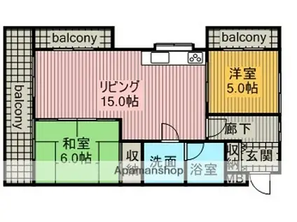 ソノワール本郷(2LDK/2階)の間取り写真