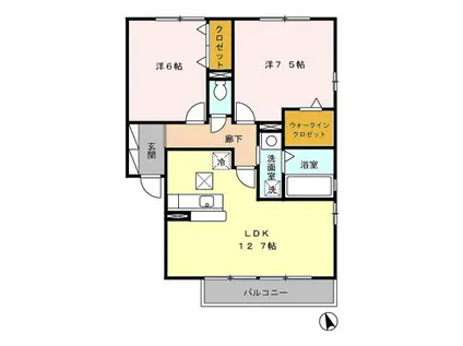 プリズムコートミルキー(2LDK/1階)の間取り写真