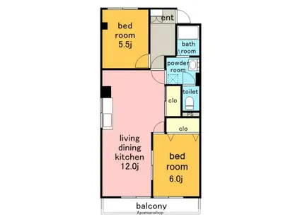 レジデンス萩(2LDK/2階)の間取り写真