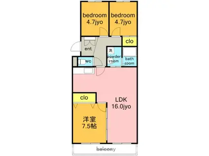 メゾン清明山(3LDK/4階)の間取り写真
