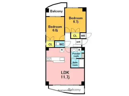 ビューテラス銀河(2LDK/2階)の間取り写真