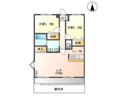 ヒルズ牧の池(2LDK/1階)の間取り写真