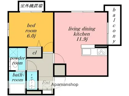 ユーハイツ三和Ⅲ(1LDK/2階)の間取り写真