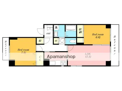 ライフク猪高台(2LDK/4階)の間取り写真