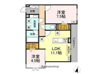 アメニティコート(2LDK/2階)の間取り写真