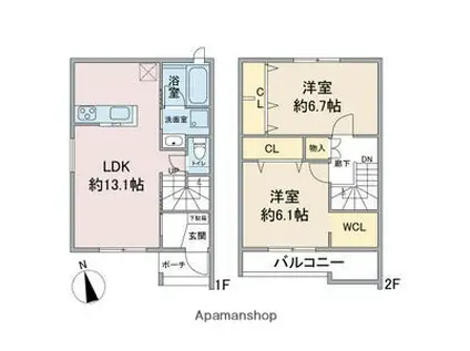 アプリーレ先達(2LDK/1階)の間取り写真