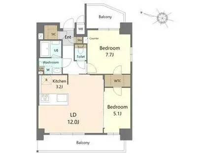 S-RESIDENCE上社南AMANTE(2LDK/8階)の間取り写真