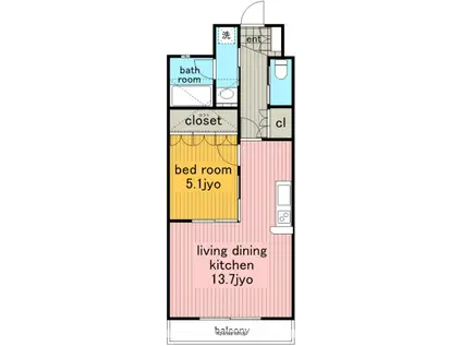 ヴィラノール明が丘(1LDK/4階)の間取り写真
