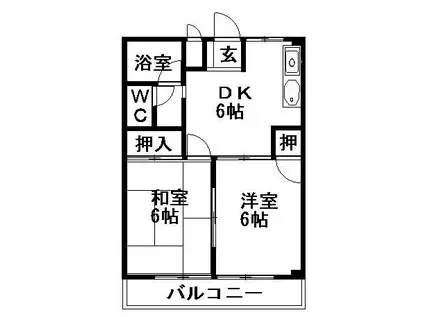 レインボー松井(2DK/1階)の間取り写真