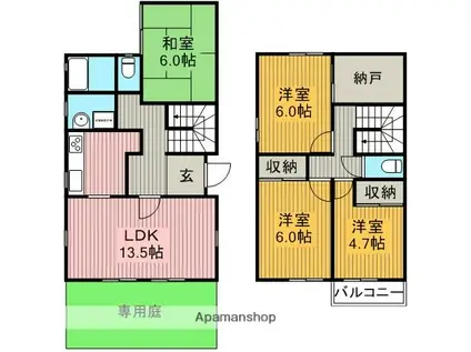 名古屋市東山線 一社駅 徒歩16分 2階建 築27年(4LDK)の間取り写真