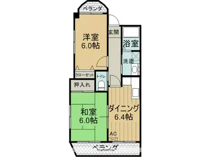 ハートイン若葉台S棟(2DK/4階)の間取り写真