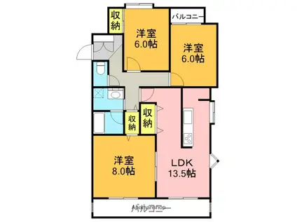 リーフコートⅡ(3LDK/1階)の間取り写真