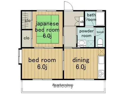 砂子乃郷(2DK/2階)の間取り写真