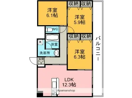 一社マサキビル88(3LDK/5階)の間取り写真