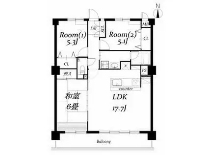 シャーウッド明徳公園(3LDK/3階)の間取り写真