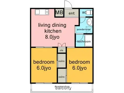 CASA NOAH名東(2DK/2階)の間取り写真