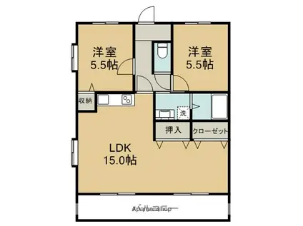 メゾン貴船C(2LDK/3階)の間取り写真