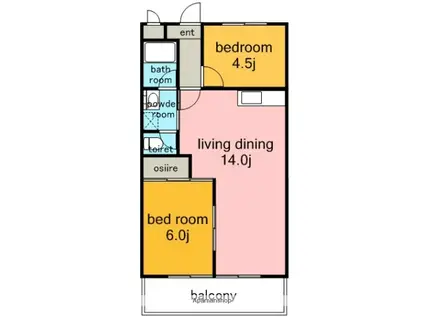 セゾンプランドール晴丘(2LDK/4階)の間取り写真